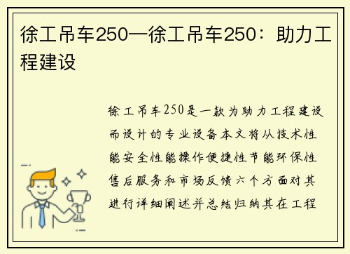 徐工吊车250—徐工吊车250：助力工程建设