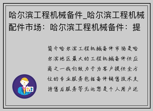 哈尔滨工程机械备件_哈尔滨工程机械配件市场：哈尔滨工程机械备件：提供全方位的专业服务